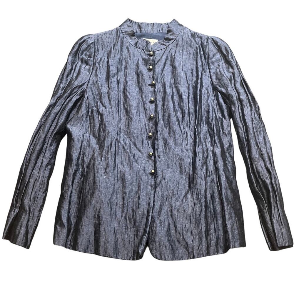 Armani Collezioni Metallic Blue‎ Silk Jacket Victorian Button Blazer Womens 10